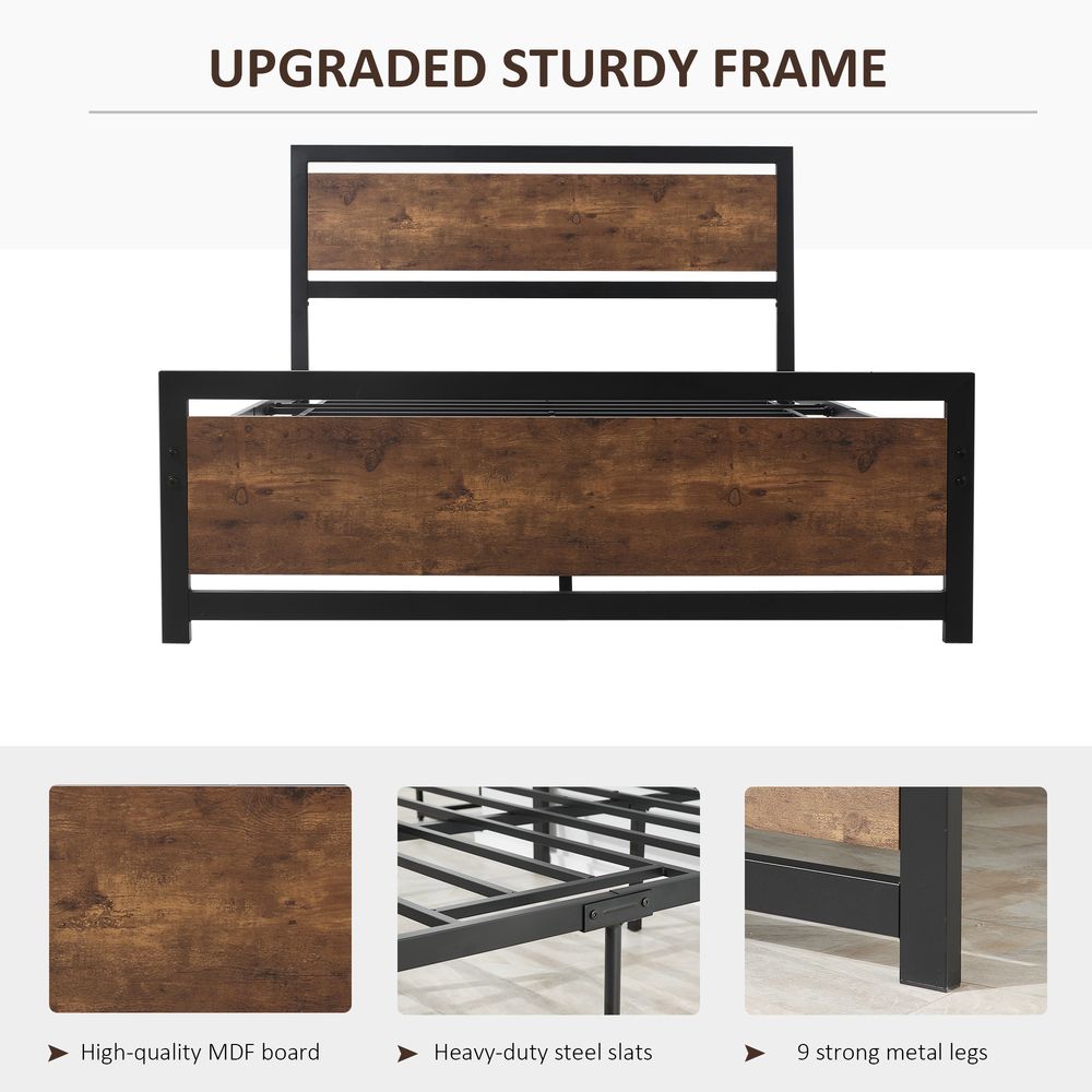 HOMCOM Double Size Metal Bed Frame with Headboard & Footboard, Strong Slat Support Full Bed Frame w/Underbed Storage Space, Bedroom Furniture For Adults