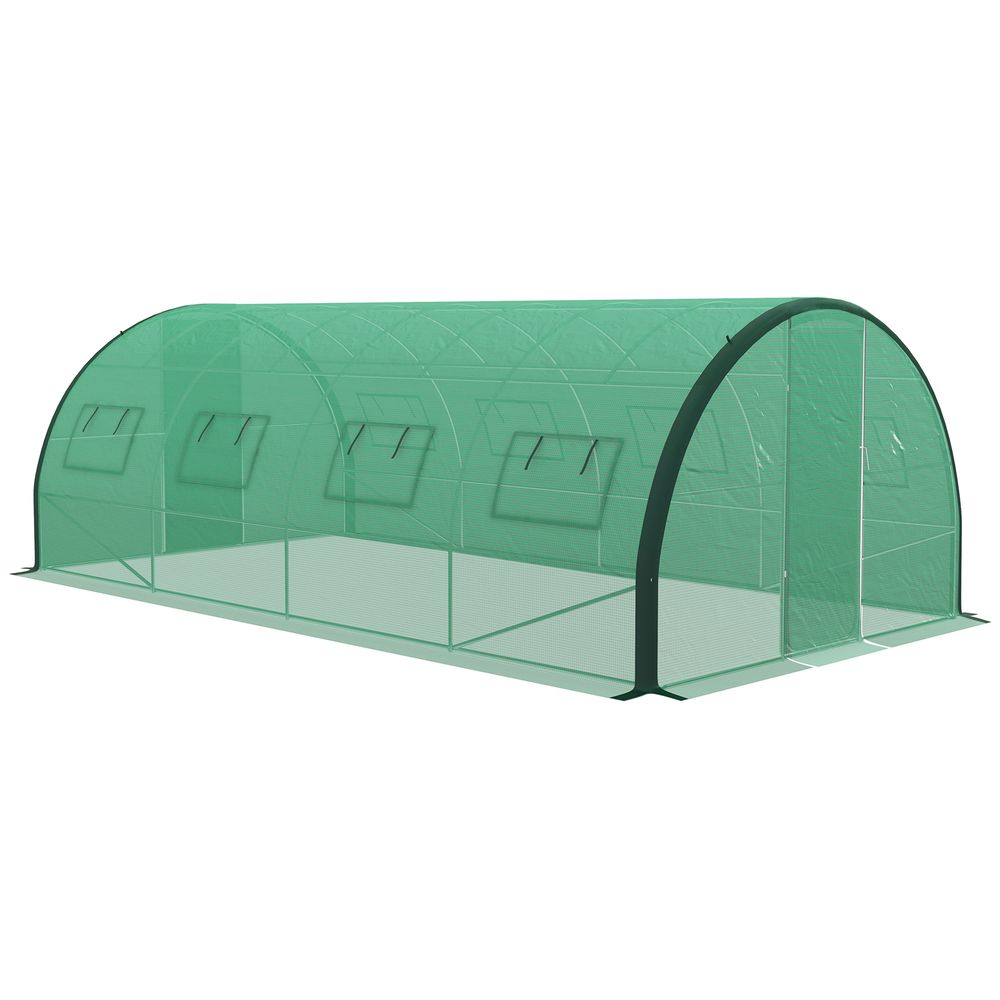 Outsunny Tunnel Greenhouse, Upgraded Structure, Hinged Doors, 6 x 3(m), Green