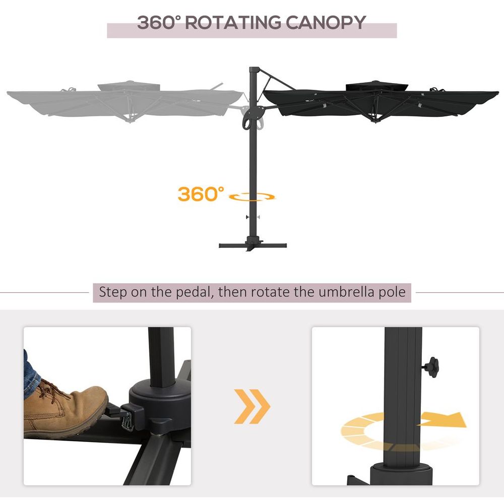 Outsunny 3m Cantilever Parasol Patio Umbrella, Hydraulic Mechanism, Dual Top - Grey