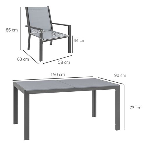 Outsunny 7 PCs Garden Dining Set, Wood-plastic Composite Table & 6 Chairs, Grey