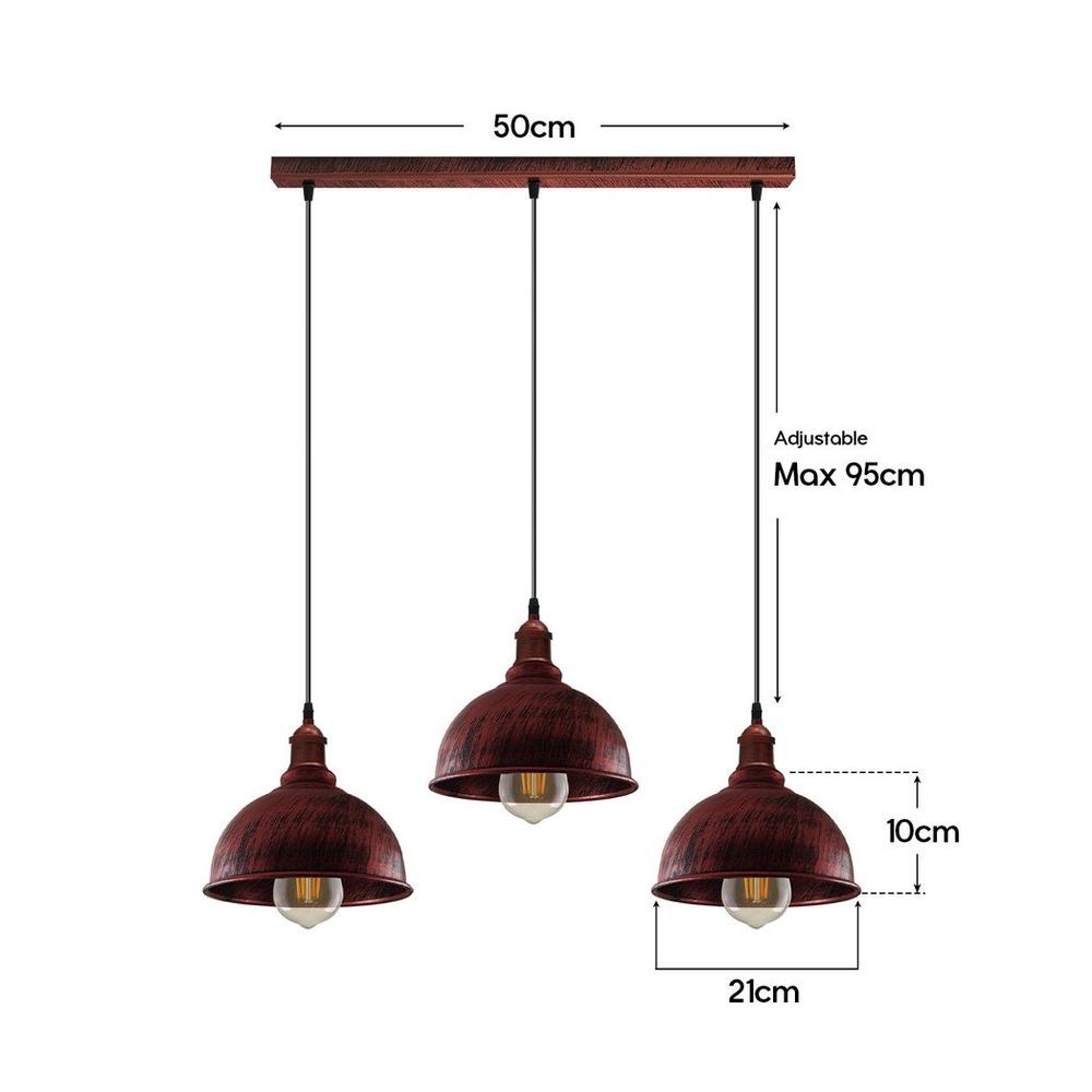 Vintage Industrial Rustic Red Pendant Light - E27 Base - Metal Brushed Fitting - Small Curvy Lamp Shade - High Quality