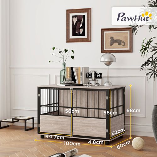 PawHut 80cm Dog Crate Furniture Dog Cage End Table Indoor w/ Doors, Cushion