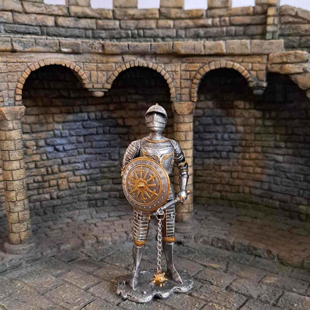 Knight With Shield and Flail - 15th Century (hand-cast statue sculpture) 10.5cm Height