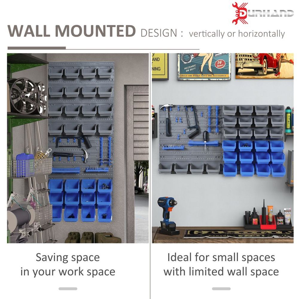 DURHAND 44 Pcs On-Wall Garage DIY Storage Unit Pegboard Tool Equipment Blue