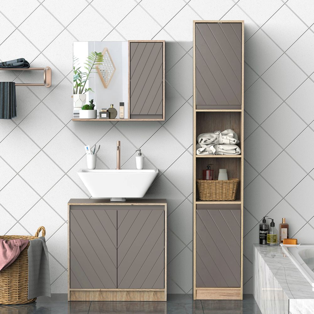 HOMCOM Under Sink Storage Cabinet Floor Standing Cupboard w/Adjustable Shelf Bathroom Cabinet 2 Doors Versatile Style Grey