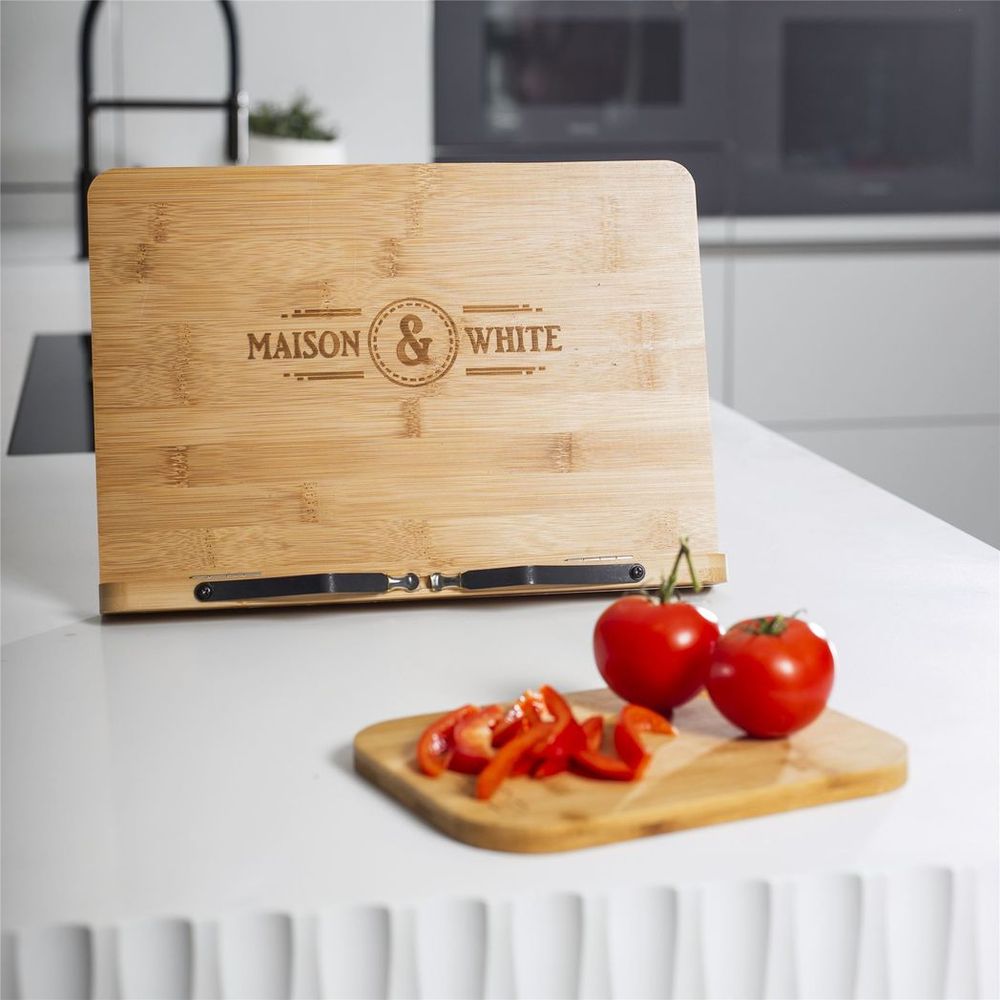 Bamboo Recipe Book Stand | Adjustable & Foldable | Maison & White