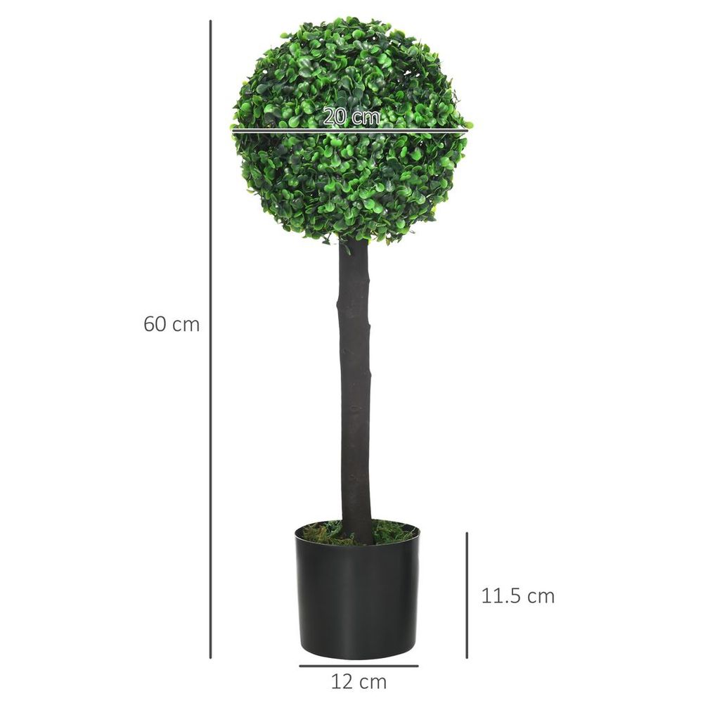 HOMCOM 2 Potted Artificial Boxwood Ball Trees, 60cm - Realistic Colors & Textures, Zero Maintenance
