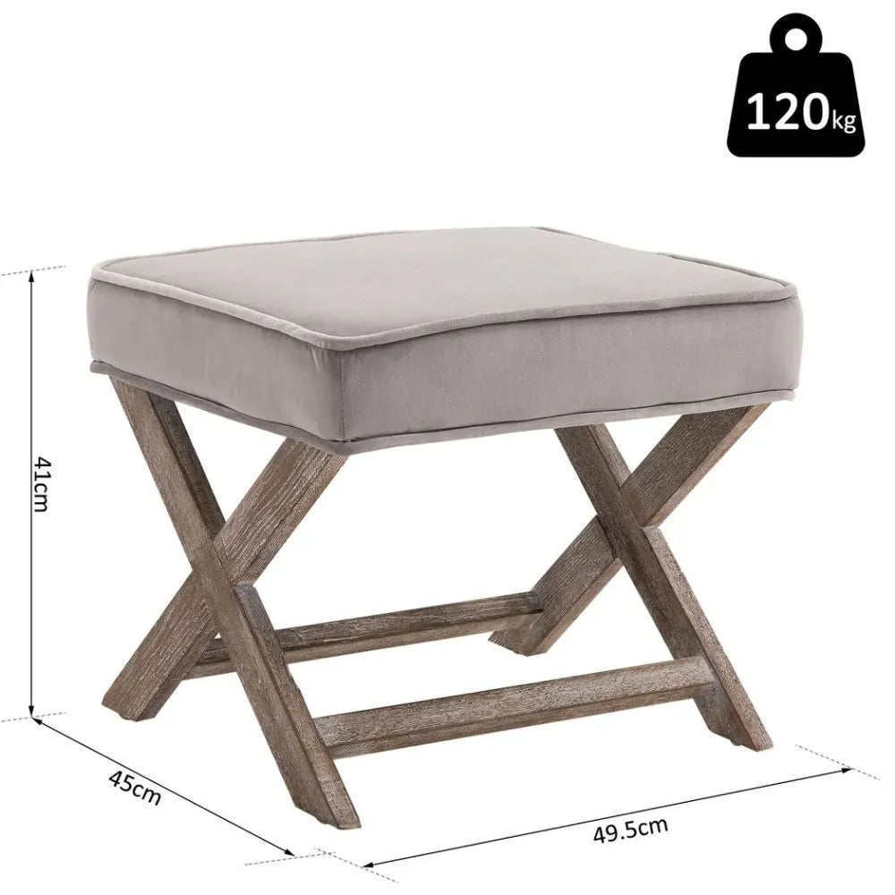 Footstool Padded Seat X Shape Chair Vintage Velvet Cover Shabby Footrest