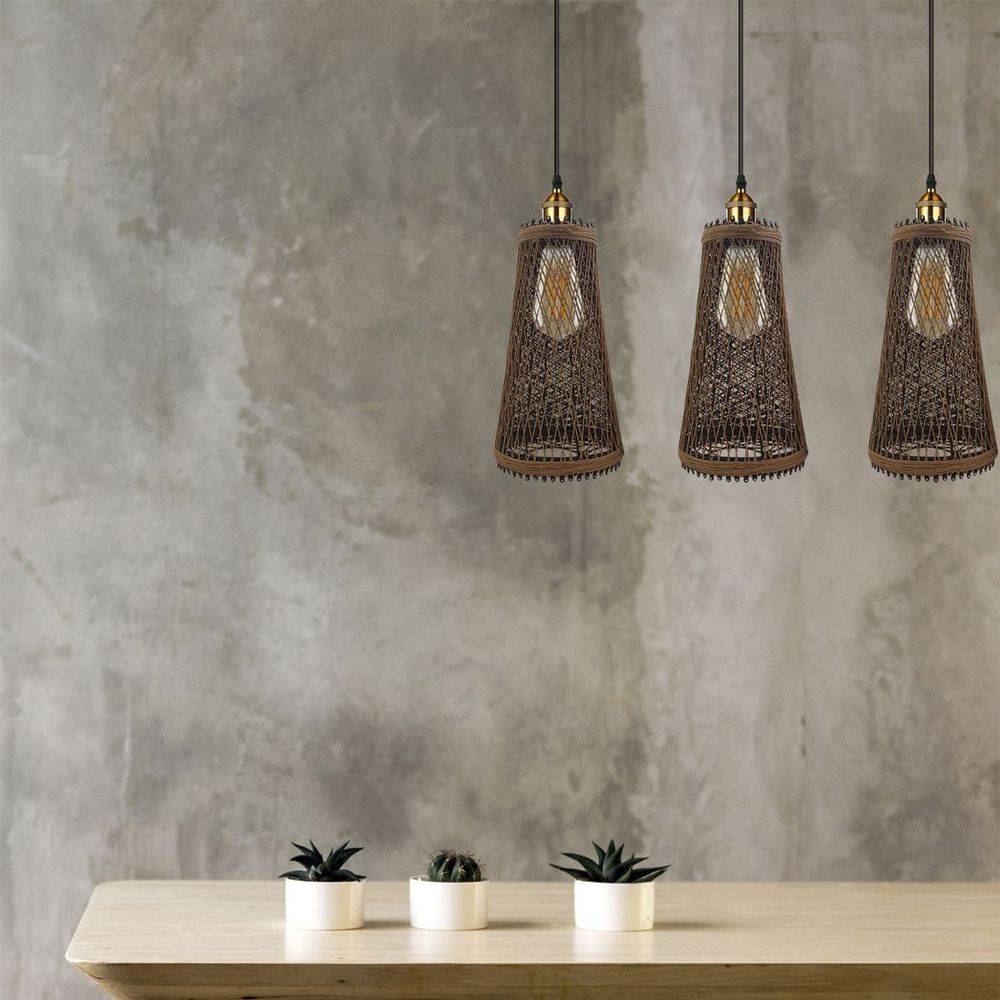 Retro Industrial Vintage Rattan Ceiling Pendant - 3 Head Natural Wicker Basket Style - High-Quality Materials - Dimmable - Free Shipping