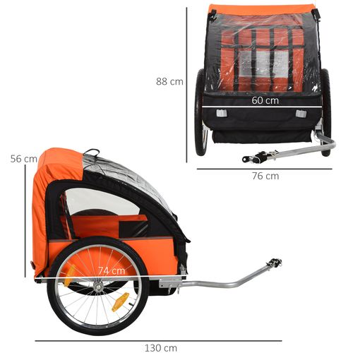HOMCOM 18m 2-Seat Child Bike Trailer for Kid w/ Steel Frame Seat Belt Orange