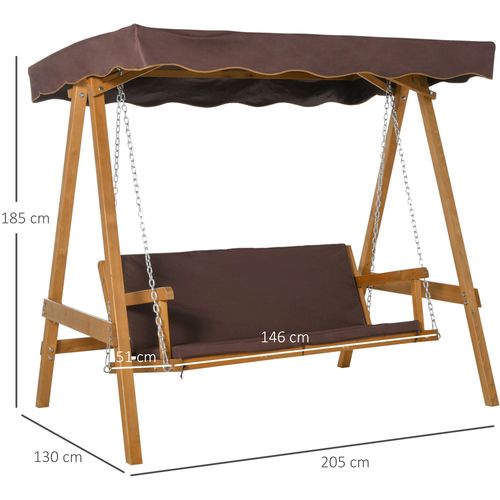 3 Seater Swing Chair & Adjustable Canopy, Wooden Hammock Bench Brown
