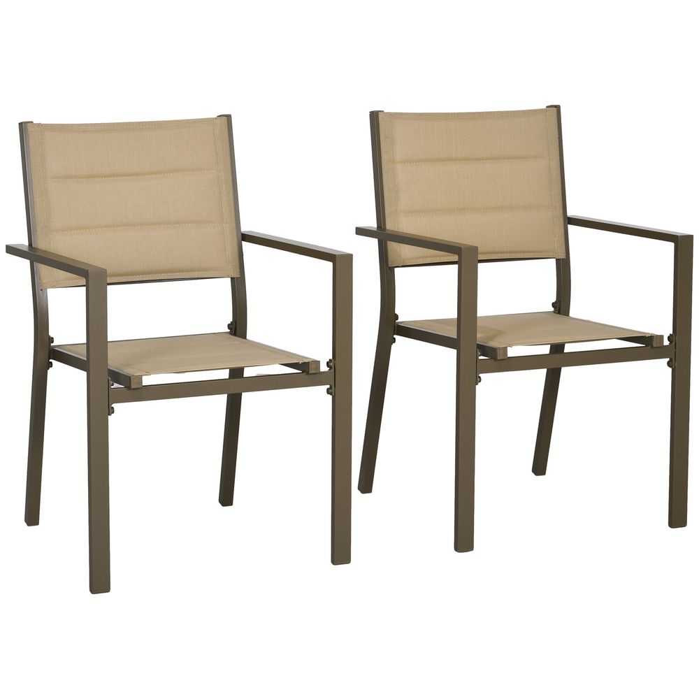 Outsunny 2 PCs Stackable Armchairs, Aluminium Outdoor Dining Chairs, Grey - High Quality & Space-saving