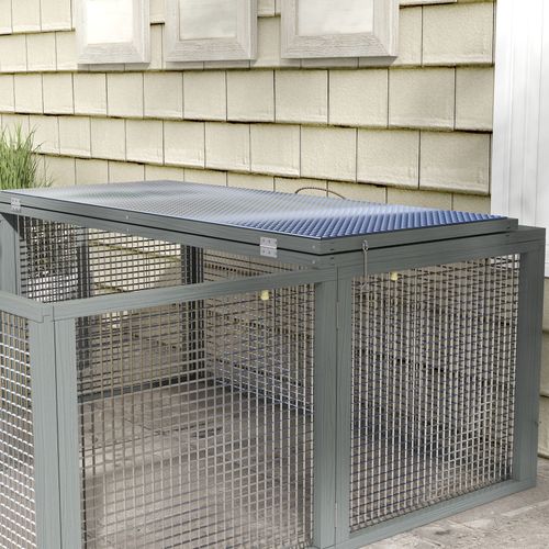 PawHut Wooden Folding Rabbit Run for 2-3 Rabbits, Guinea Pig, Grey