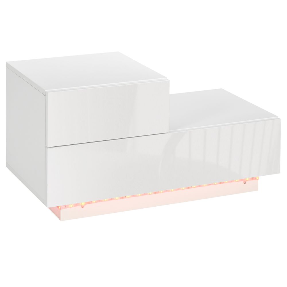 HOMCOM High Gloss LED Nightstand Table - Remote Control, White - Best Quality