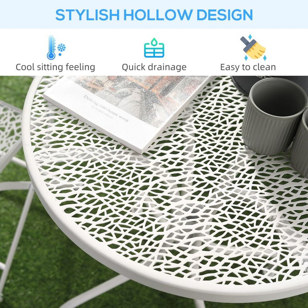 Garden Bistro Set for 2 with Folding Chairs and Round Table, White
