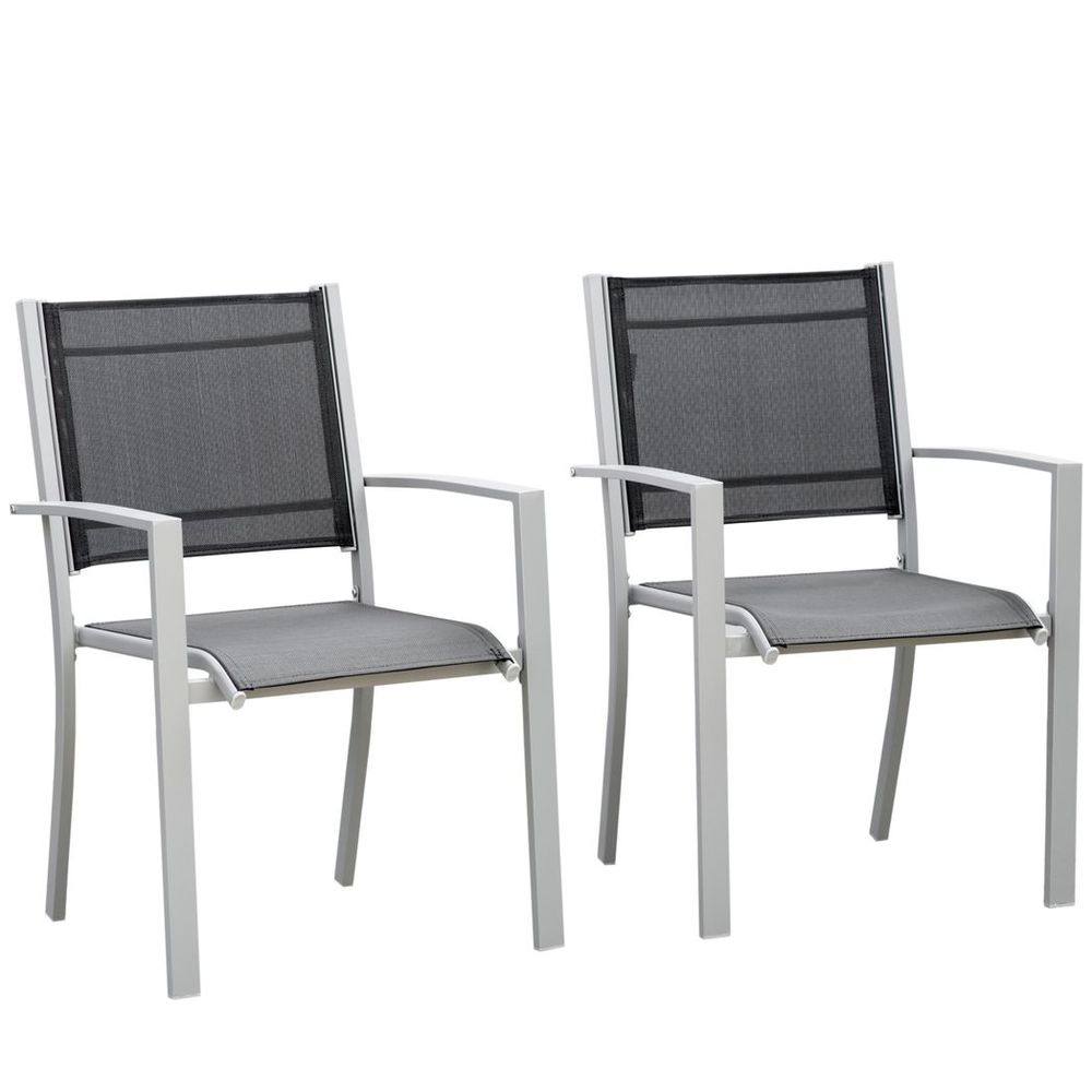 Outdoor Mesh Seat Bistro Chairs | Set of 2 Grey Chairs | Patio Dining Chair | High Quality Design | Sturdy Steel Frame