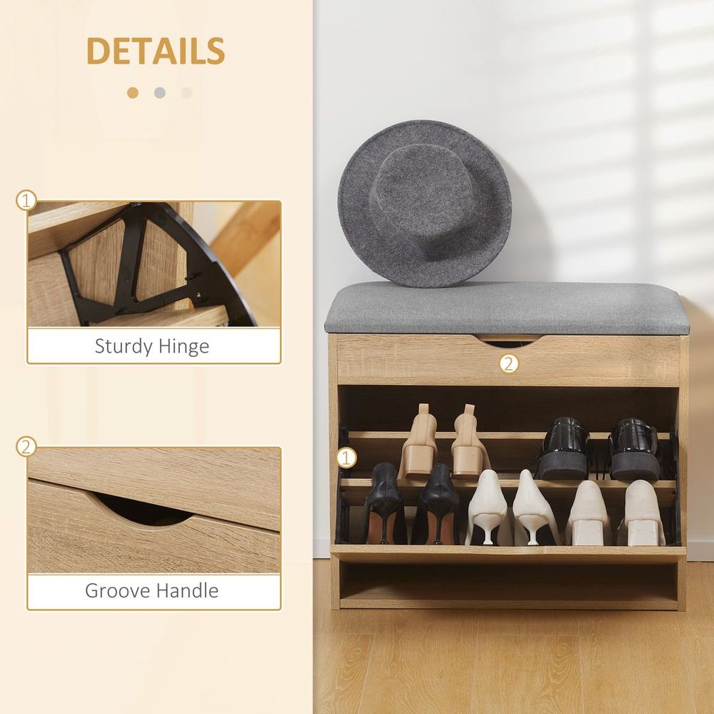 HOMCOM Entryway Shoe Bench & Storage Cabinet - Natural