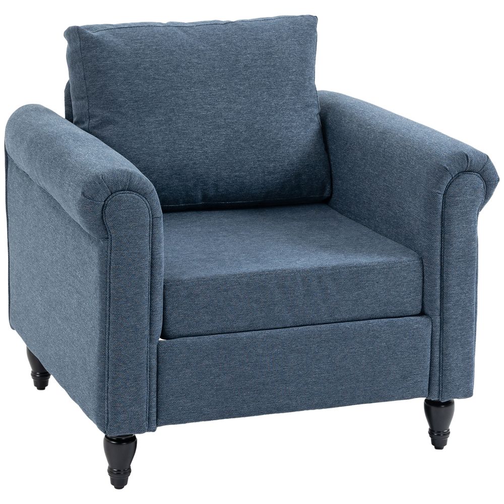 HOMCOM Vintage Armchair Fabric Accent Chair with Gourd-Shaped Rubber Wood Legs