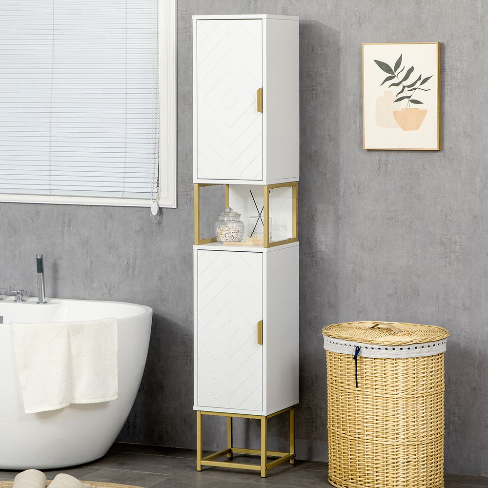 kleankin Freestanding Bathroom Cabinet Linen Towel w/ Adjustable Shelf, 2 Doors