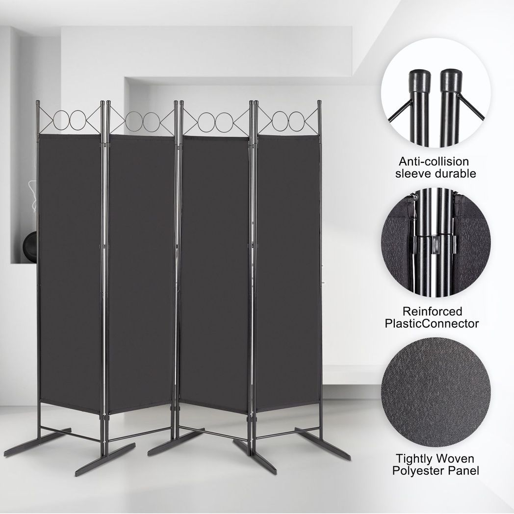 5.74FT 4-Fold Top With Shape 130g Polyester Cloth Plastic Feet Carbon Steel Frame Foldable Screen Black