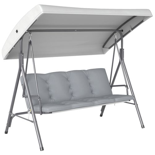 Outsunny 3 Person Porch Swing Chair Outdoor Lounge Bench Canopy Light Grey