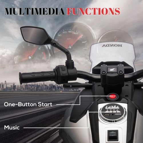 AIYAPLAY Honda Licensed 12V Kids Electric Motorbike w/ Music Headlights - White