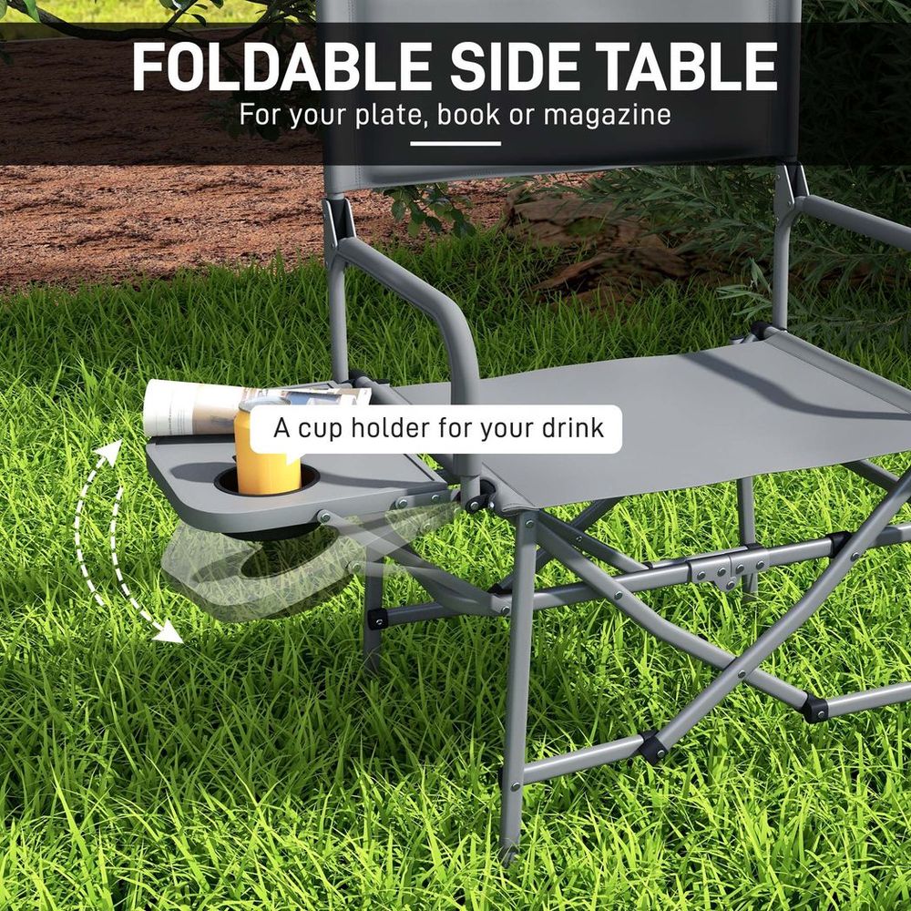 Outsunny Camping Chair w/ Side Table & Cup Holder, Grey