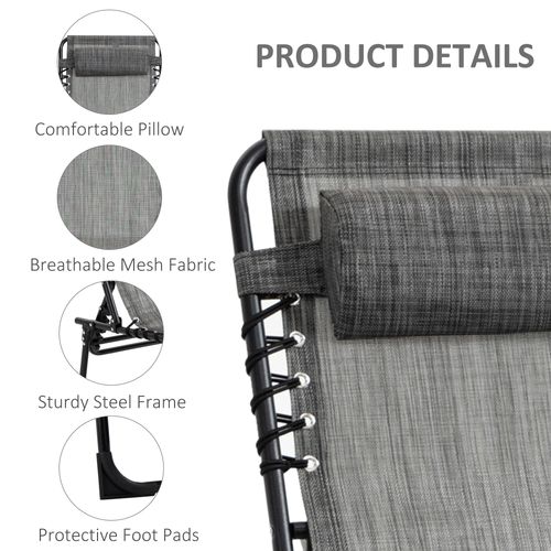 Portable Sun Lounger, Folding Camping  Adjustable , Pillow Grey
