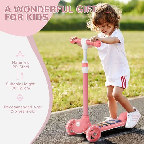 AIYAPLAY Kids 3 Wheel Scooter for 2-6 Years Old w/ Adjustable Height, Pink