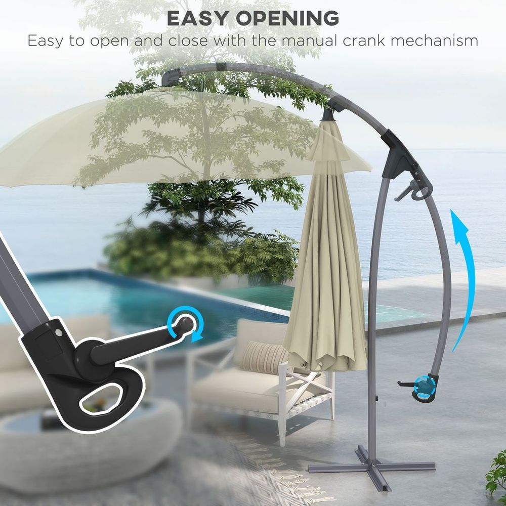 Outsunny 2.7m Cantilever Parasol - Crank Handle, 16 Ribs, UV50+, Beige