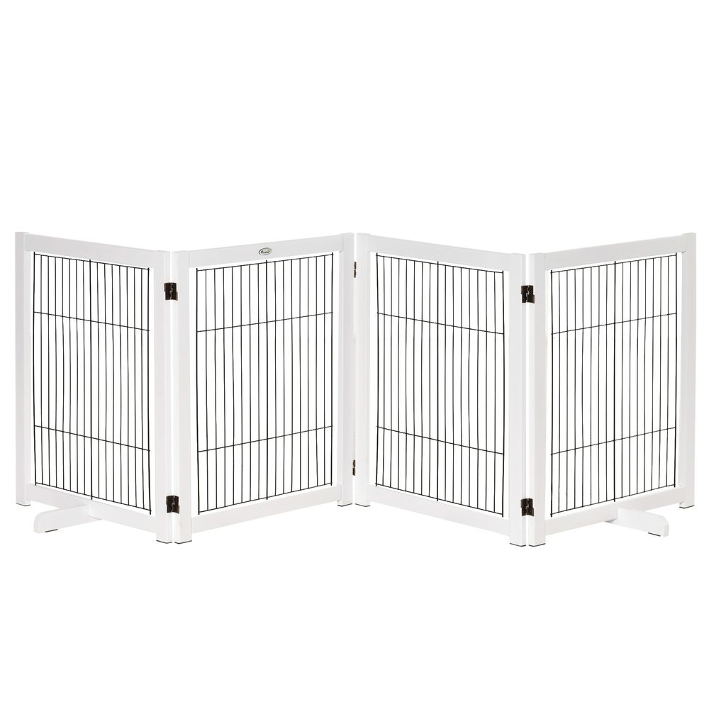 PawHut Freestanding Pet Gate Safety Barrier 4 Pannel with Support Feet White