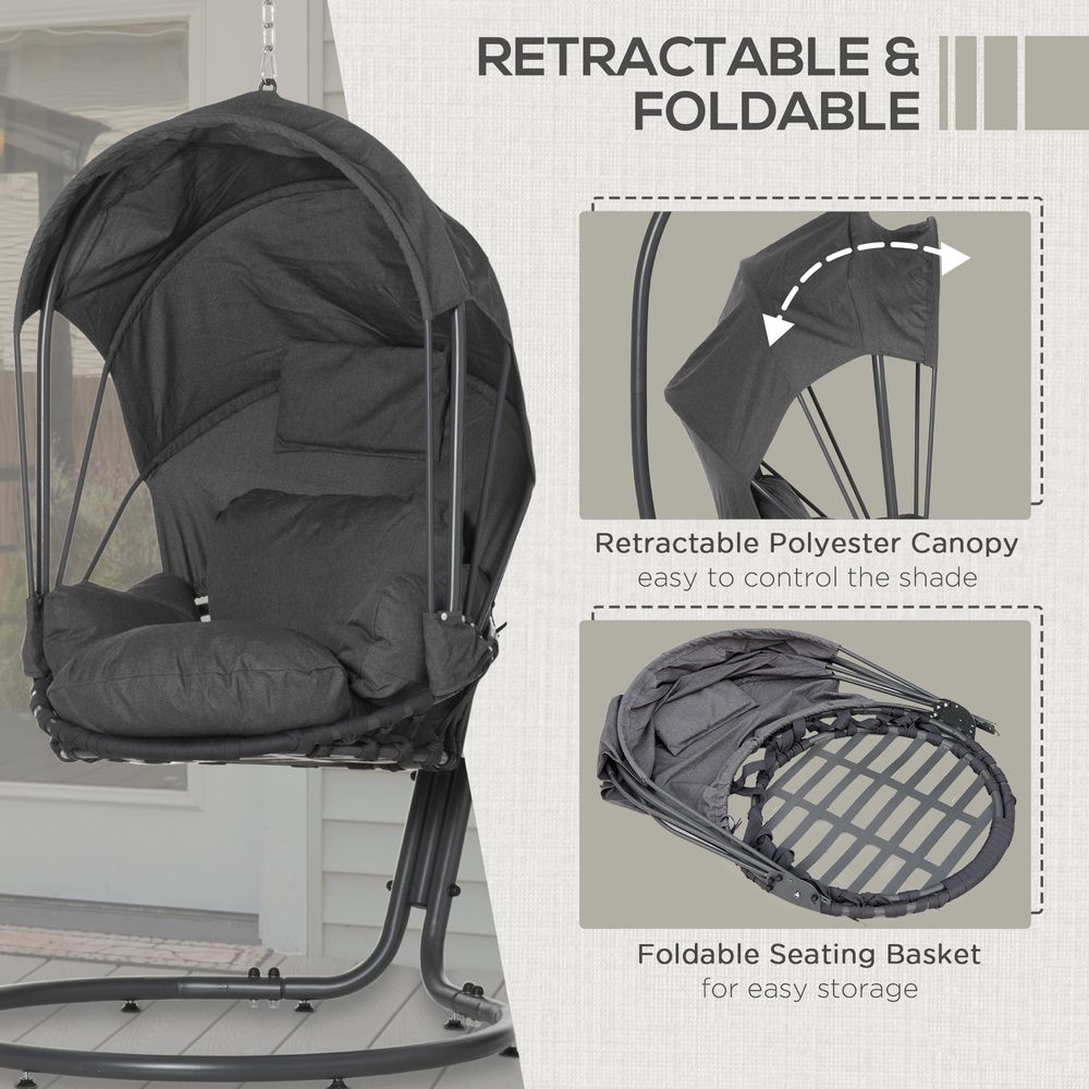 Hanging Egg Chair, Swing Hammock with Cushion and Stand, Grey