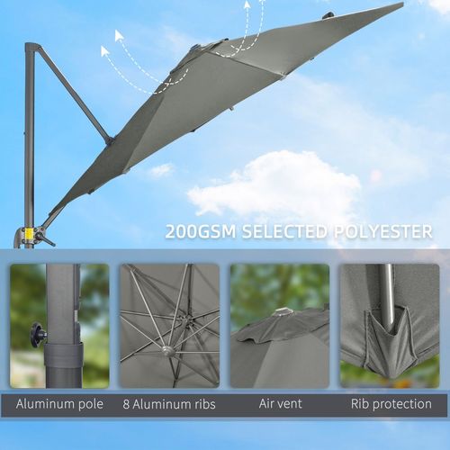 3 x 3(m) Cantilever Parasol Garden Umbrella with Cross Base Grey