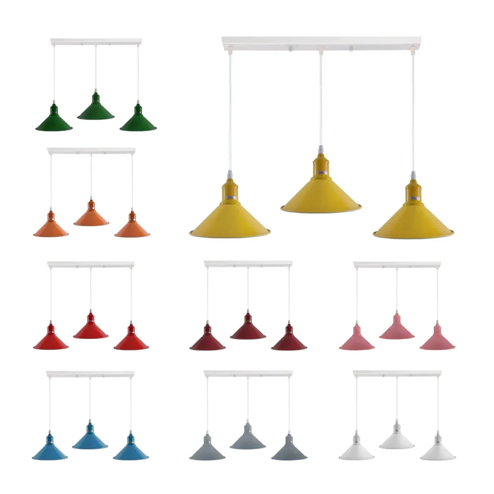 Industrial Vintage Loft Kitchen Bar 3 Lights Fittings Ceiling Cone Metal E27