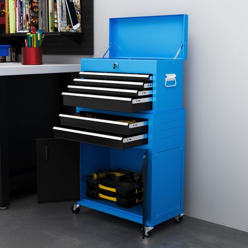 HOMCOM Top Chest and Roller Cabinet Combo Metal Tool Cabinet on Wheels
