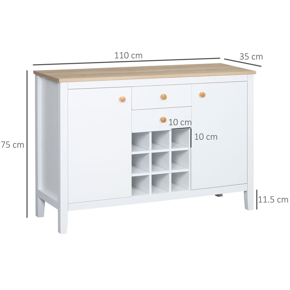 Premium 9-Bottle Wine Rack Sideboard - Drawer, Buffet, Farmhouse Style