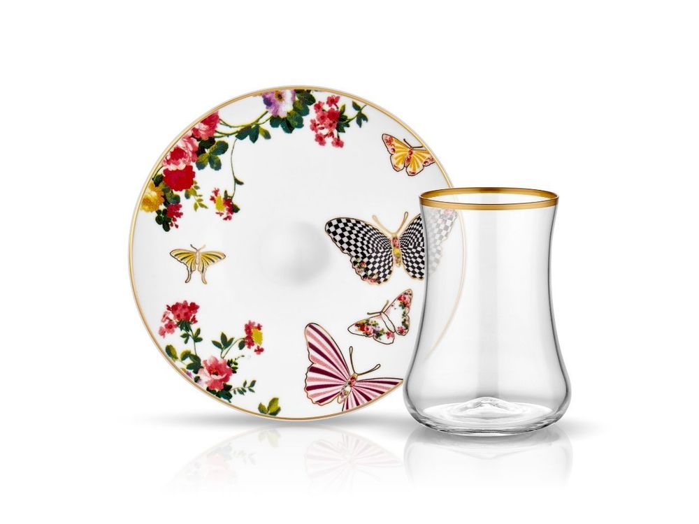 Dervish Mariposa Tea Glass and Saucer