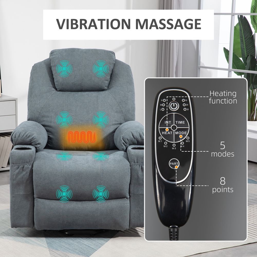 Luxury HOMCOM Lift Chair - Vibration Massage, Heat, Easy Assembly - Grey