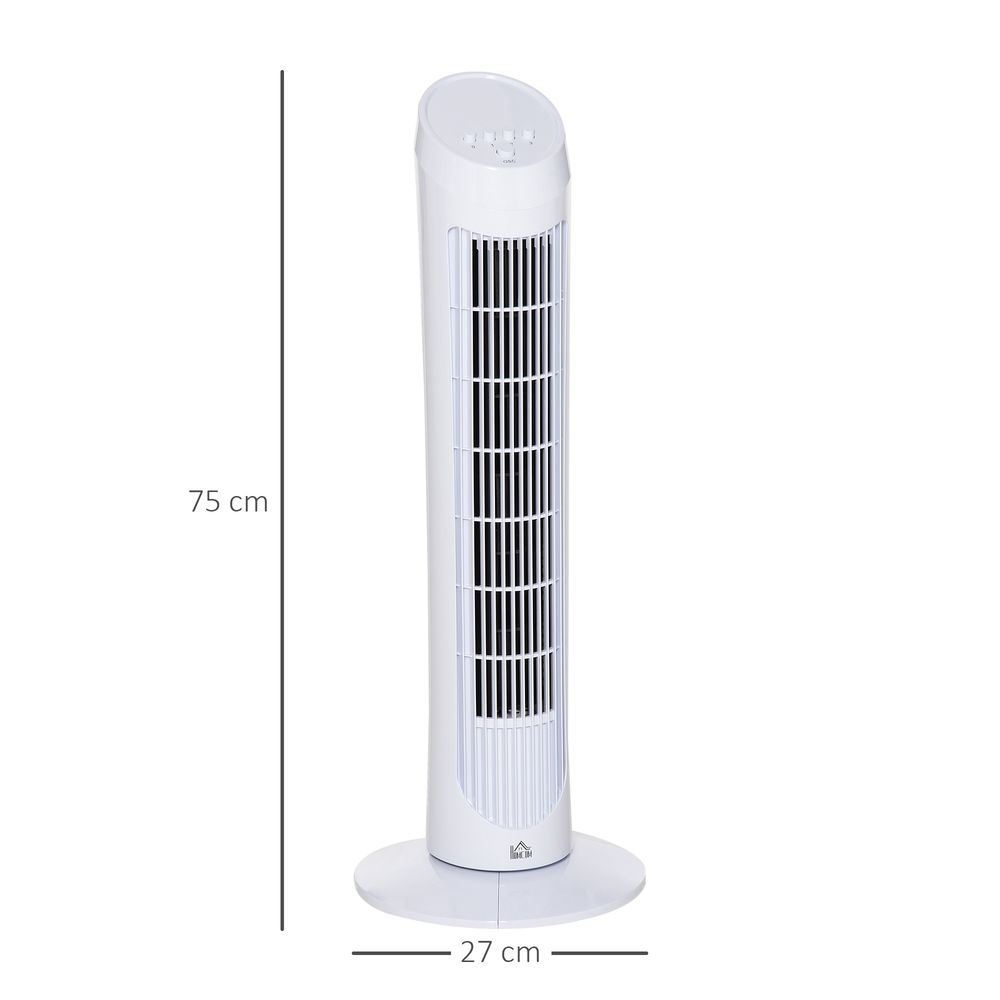 HOMCOM 30" Tower Fan Noise Reduction Wind 3-Level Cool ABS Indoor White