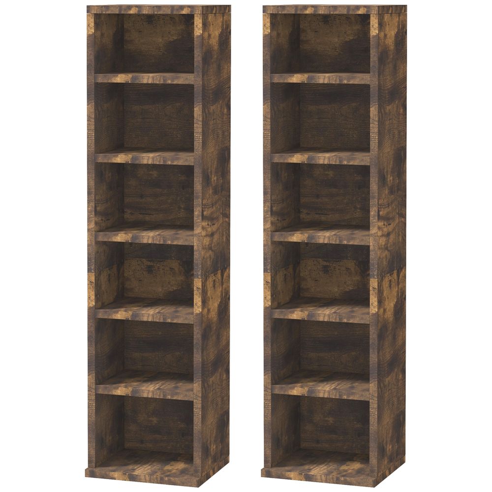 HOMCOM Set of 2 CD Media Display Shelf Unit Tower Rack Adjustable, Rustic Brown