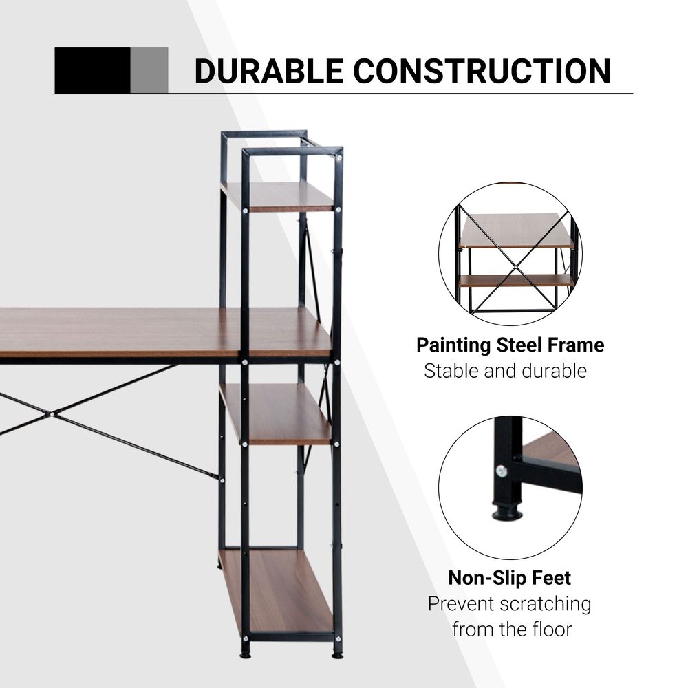 Computer Workstation, Metal Frame-Walnut/ Black