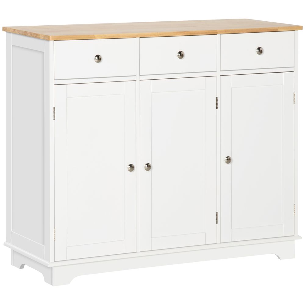 Premium Rubberwood Sideboard - White, Buffet Drawers, Adjustable Shelves - High Quality Storage Solution