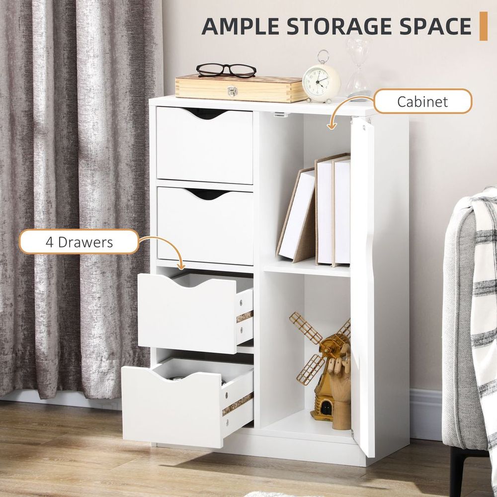 Modern Storage Cabinet Organizer with 4 Drawers and 1 Shelf, White