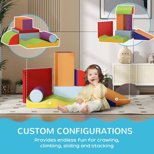 HOMCOM 7 Pcs Kids Soft Foam Puzzle Play Blocks Set Learning Toy Blue
