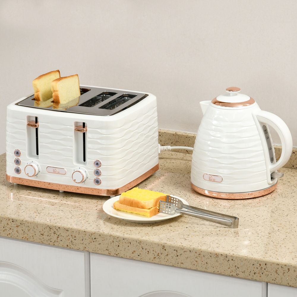 HOMCOM Kettle & Toaster Set - Rapid Boil, 4 Slice, White