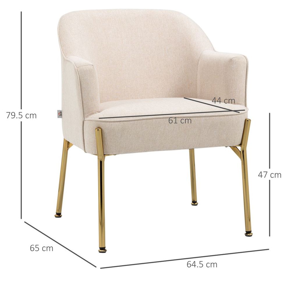 White Fabric Armchair Accent Chair | Metal Legs | Living Room & Bedroom | High Quality