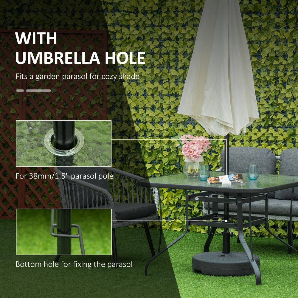Outsunny 106.5cm Square Patio Dining Table - Glass Top & Parasol Hole
