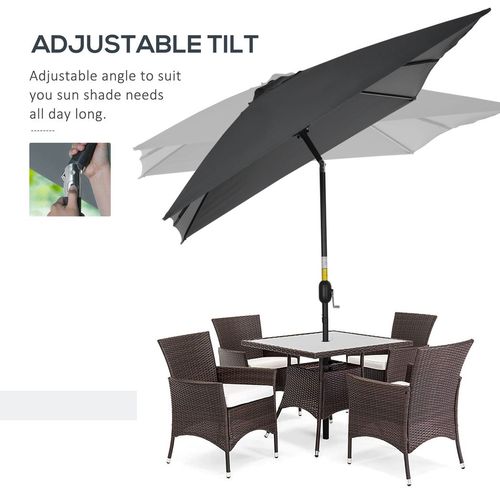 Outsunny 3x2m Patio Parasol Canopy Tilt Crank 6 Ribs Sun Shade Garden Black