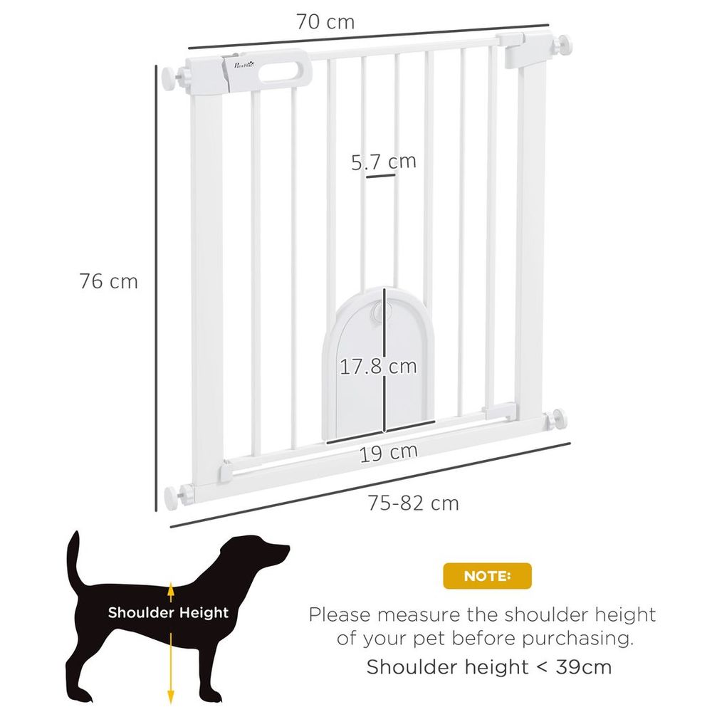 PawHut Pet Safety Gate: Pressure Fit Stair w/ Small Door - Double Locking - High Quality & Secure