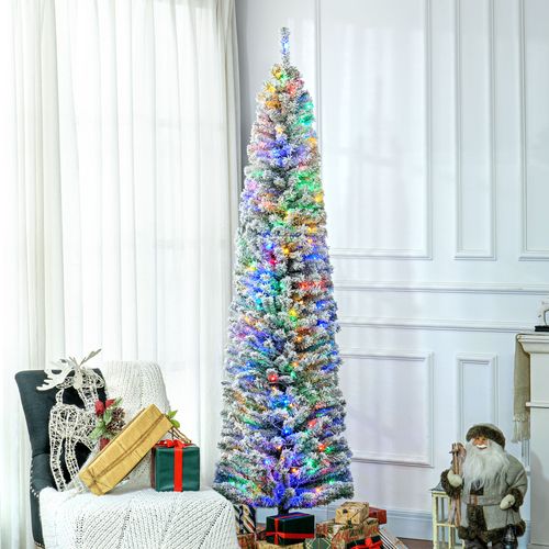 HOMCOM 7' Artificial Christmas Tree with Flocked Tips, LED Lights, Decoration